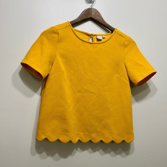 twik Tops - ✨$8 CLEAR-OUT✨ Twik Simons Scallop Hem Short Sleeve Crop Top Shirt Yellow